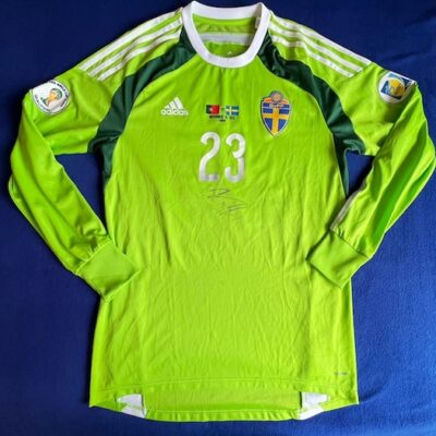SWEDEN NATIONAL TEAM JERSEY MATCH WORN SIGNED GOALKEEPER